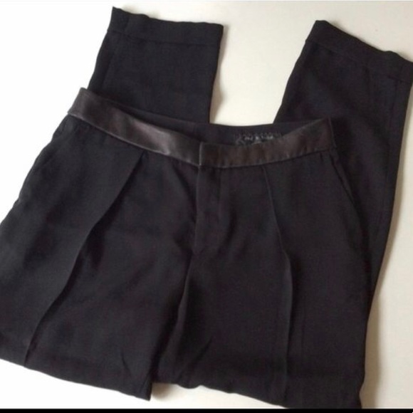 Rag & Bone Mo Genuine Leather Waistband Work Crape Dress Pants Trousers Black 2 - Picture 3 of 16